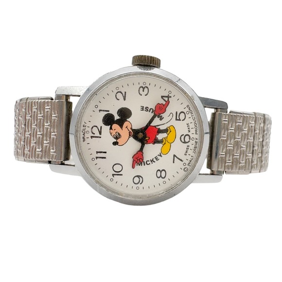 Bradley Accessories - Disney Mickey Mouse Bradley Mechanical Wind Up Wrist Watch 25mm Vintage 60s 70s